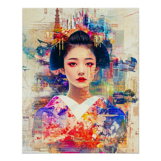 Geisha Poster Ukiyo e, Waterverf Geisha (Voorkant)