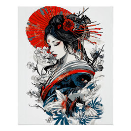 Geisha Poster, Vintage Poster met gedurfde kleuren
