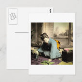 Geisha Preparing Silk Kimono  Oud Japan Briefkaart (Voorkant / Achterkant)