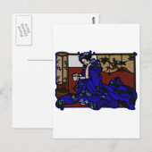 Geisha Reading in Blue Kimono Briefkaart (Voorkant / Achterkant)