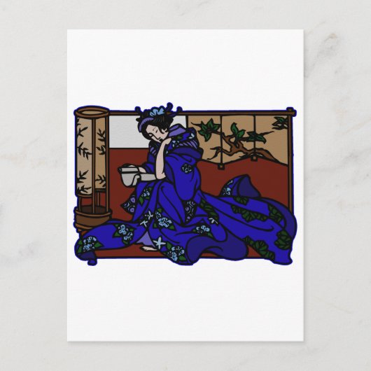 Geisha Reading in Blue Kimono Briefkaart (Voorkant)