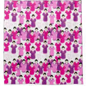 Geisha roze Paarse patroon Douchegordijn (Voorkant)