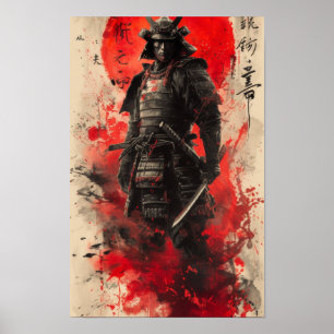 Geisha Samurai Poster in zwarte en rode kleuren