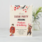 Geisha samurai sushi party suitnodiging kaart (Staand voorkant)
