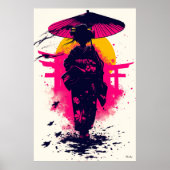 Geisha Silhouette bij zonsondergang - Traditionele Poster (Voorkant)
