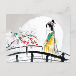 Geisha staat op een brug briefkaart