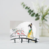 Geisha staat op een brug briefkaart (Staand voorkant)