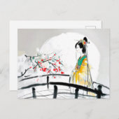 Geisha staat op een brug briefkaart (Voorkant / Achterkant)