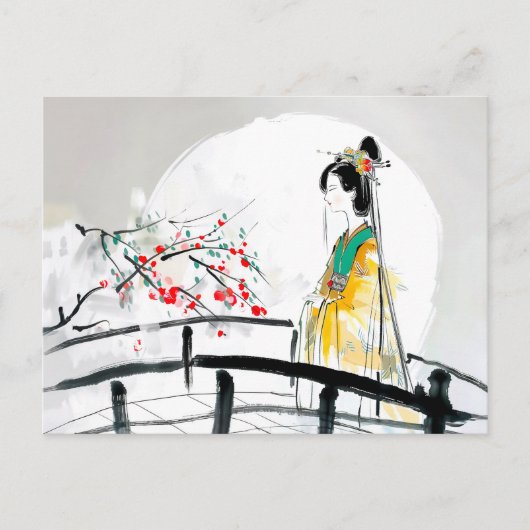 Geisha staat op een brug briefkaart (Voorkant)
