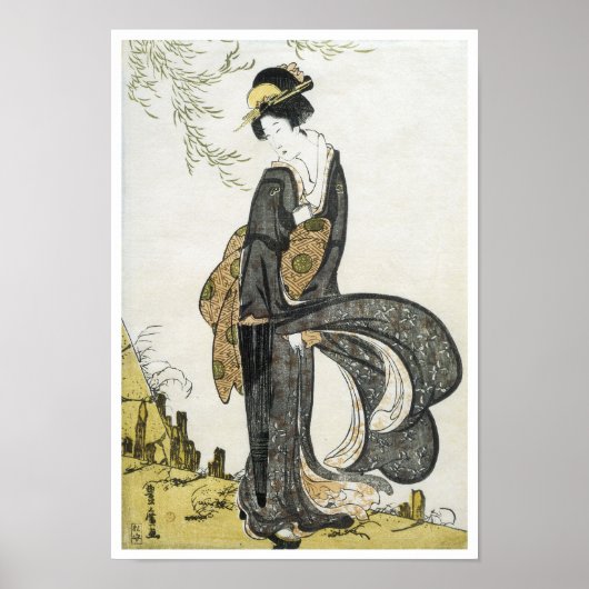 Geisha Standing in the Wind, Toyohiro, 1805 Poster (Voorkant)