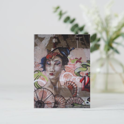 Geisha Stedelijk Graffiti Straatkunst Briefkaart (Staand voorkant)