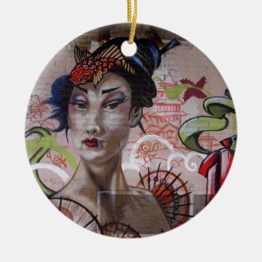 Geisha Stedelijk Graffiti Straatkunst Keramisch Ornament (Voorkant)