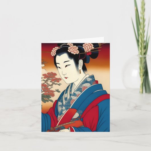 Geisha Studie D in Japanse Stijl Feestdagen Kaart (Voorkant)