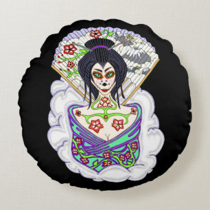 Geisha Suiker Schedel Rond Kussen