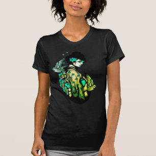 Geisha Tattoo Groen en zwart bloemenshirt T-shirt