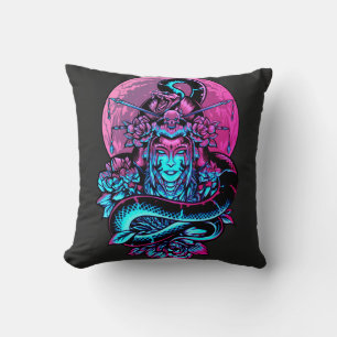 Geisha Tattoo Roze en zwarte bloemen Kussen