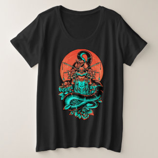Geisha Tattoo verbrand sinaasappel en zwart Grote Maat T-shirt