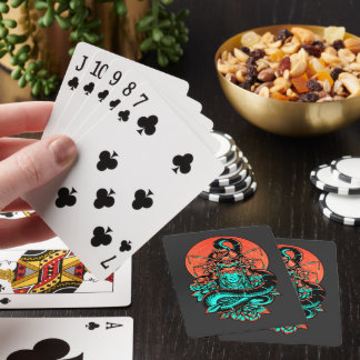 Geisha Tattoo verbrand sinaasappel en zwart Pokerkaarten