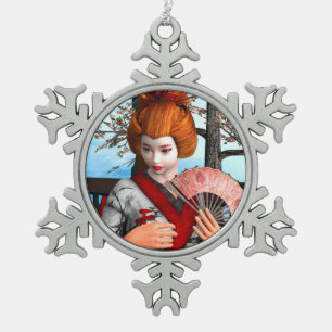 Geisha Tin Sneeuwvlok Ornament