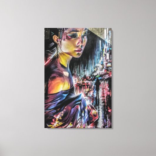 Geisha Tokyo City Night Canvas Art (Voorkant)