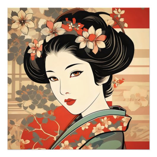 Geisha Traditional Ukiyo-e Foto Afdruk (Voorkant)