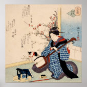 Geisha Tuning a Samisen Japanse Druk Poster (Voorkant)