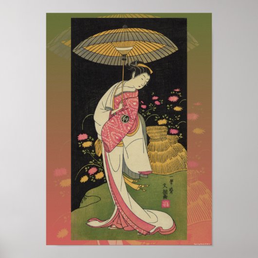 Geisha Umbrella Abstract Japan Pop Art Poster (Voorkant)