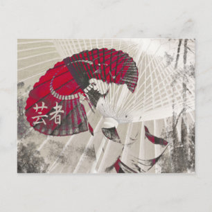 Geisha Umbrella Abstracte Japanse Pop Art Briefkaart