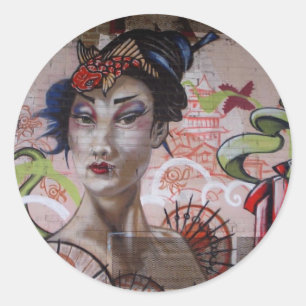 Geisha Urban Graffiti Street Art Ronde Sticker