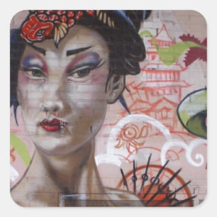 Geisha Urban Graffiti Street Art Vierkante Sticker