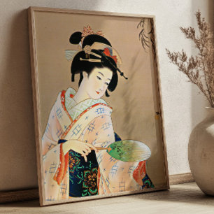 Geisha Vrouw Japanse Ukiyo-e Vintage Houtsnede Poster
