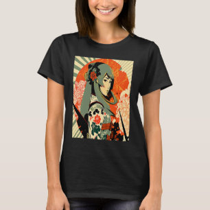 Geisha Vrouw Retro Japans Kimono Samurai Vintag T-shirt