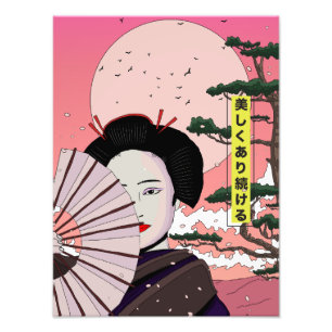 Geisha Wees mooi Japanse manga stijl Japans Foto Afdruk