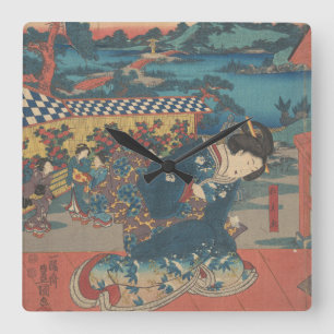  Geisha Woman in de Japanse tuin Vierkante Klok