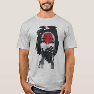Geisha's Stilte: Rode en Zwarte Inkt Kunst T-shirt