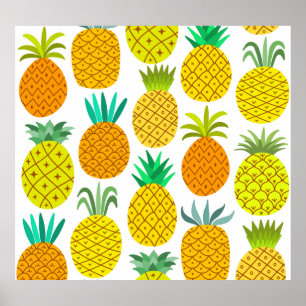 Geïsoleerde ananas:  naadloos patroon. poster