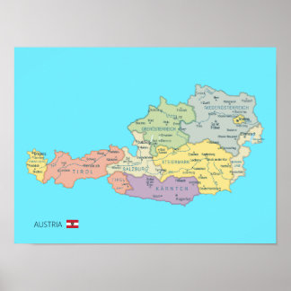 Geïsoleerde kaart van Oostenrijk Regio's Poster