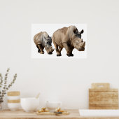Geïsoleerde twee witte neushoorns poster (Keuken)