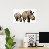 Geïsoleerde twee witte neushoorns poster (Thuiskantoor)
