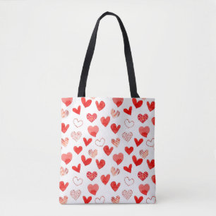Geïsoleerde waterverf geïllustreerd rood liefdes tote bag