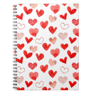 Geïsoleerde waterverf geïllustreerd rood liefdesha notitieboek