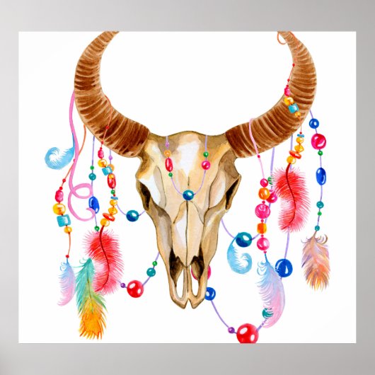 Geïsoleerde Waterverf schedel: witte achtergrond. Poster (Voorkant)