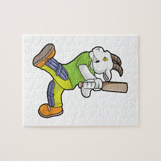 Geit als Batsman met cricket bat Legpuzzel (Horizontaal)