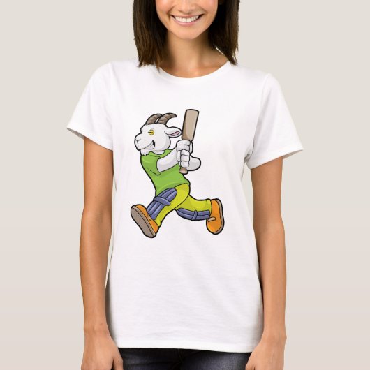 Geit als Batsman met cricket bat T-shirt (Voorkant)