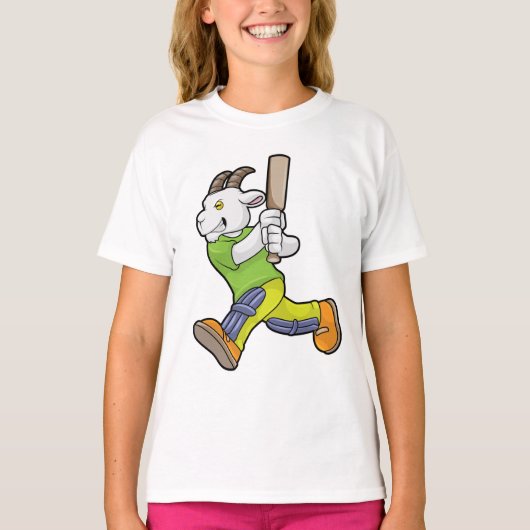 Geit als Batsman met cricket bat T-shirt (Voorkant)