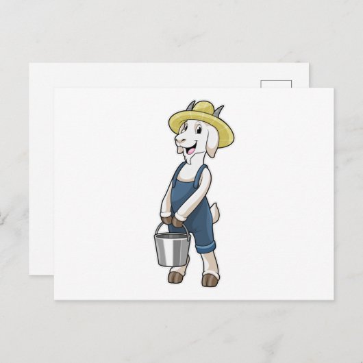 Geit als boer met emmer briefkaart (Voorkant / Achterkant)