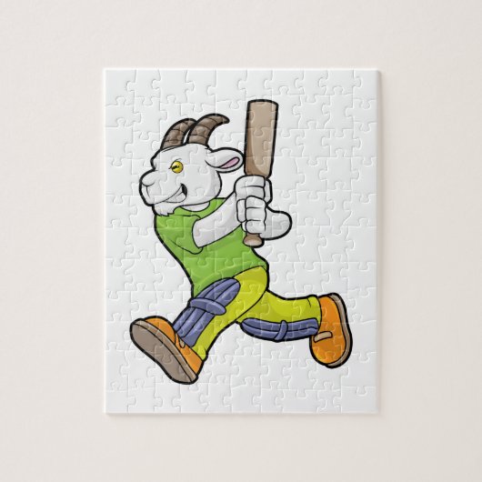 Geit als slagman met cricketbat legpuzzel (Verticaal)