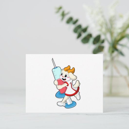 Geit als verpleegster bij vaccinatie met spuit briefkaart (Staand voorkant)