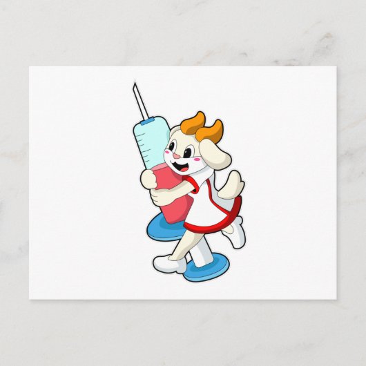 Geit als verpleegster bij vaccinatie met spuit briefkaart (Voorkant)