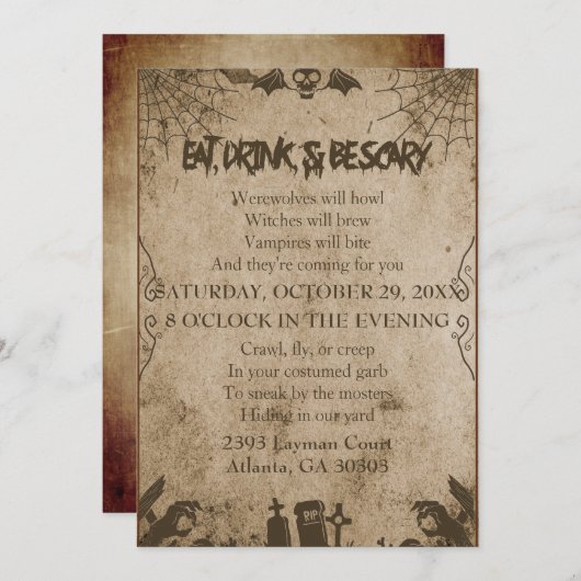 geit eet, Drink en is eng Halloween Kaart (Voorkant / Achterkant)